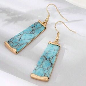 Gold and Turquoise Stone Drop Earrings
